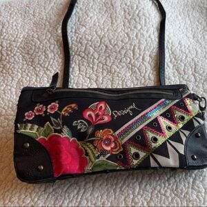 Desigual Black Clutch with Multicolor Floral Design
